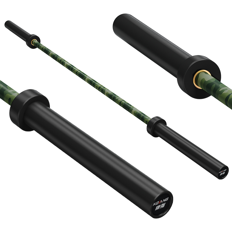 leyu.乐鱼杠铃杆硬铬陶瓷镀黑彩色男士女士举重训练杆八轴承2.2M奥杆 E15迷彩绿承重1500LB